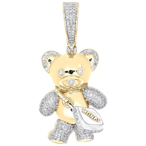 Ciondolo a forma di orsetto con borsa porta soldi, in moissanite e diamanti, in argento sterling 925, con ciondolo a forma di orsetto, hip hop, regalo per amore, cura, fascino estetico, collana carina