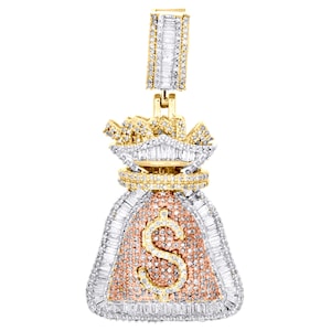 Ciondolo a forma di borsa porta soldi in argento sterling 925 ghiacciato con moissanite e diamanti, simbolo del dollaro, gioiello hip hop per uomo, ciondolo rapper Buster Down