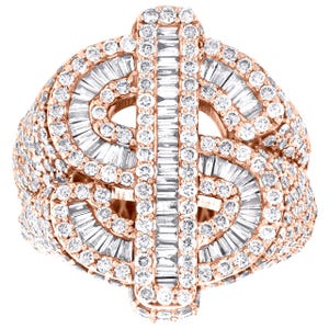 Money Dollar Sign Hip Hop Raper Pinky Ring 6 CT Round & Baguette Moissanite Diamond Bling Cartel Iced Out Ring Raper Ring Bust Down Ring