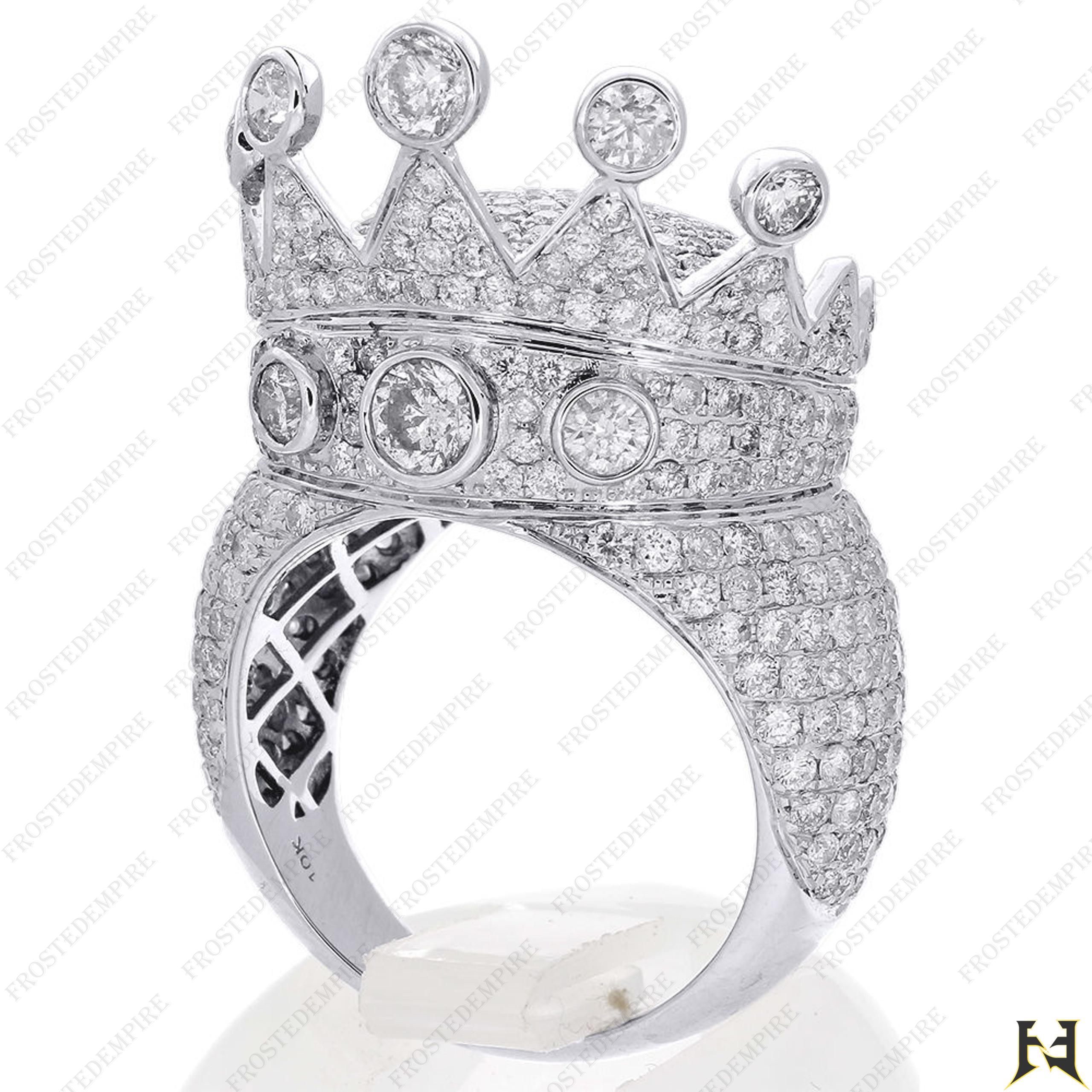 Customized King Crown Huge Hip Hop Ring 7.11 CT Round Diamond Statement ...