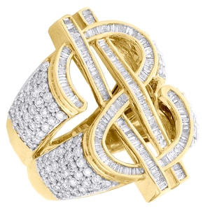 Iced Out Dollar Sign Ring 3.75 CT Okrągły Baguette Moissanite Diamentowy Spersonalizowany Pierścień 10K Żółte Złoto Bust Down Raper Biżuteria Prezent Urodzinowy