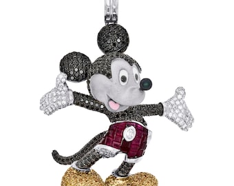 Colgante de moissanita de Mickey Mouse con diamantes de 15 quilates, diseño de dibujos animados, joyería de hip hop personalizada con hielo, colgante de personaje de dibujos animados de lujo, colgante de plata 925