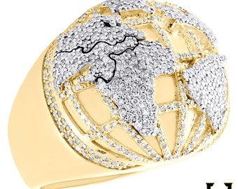 3D Domed World Map Men&#39;s Hip Hop Bust Down Champion Ring Rapper Iced out VVS Moissanite Diamond Ring Custom 14K Rose Gold Championship Ring