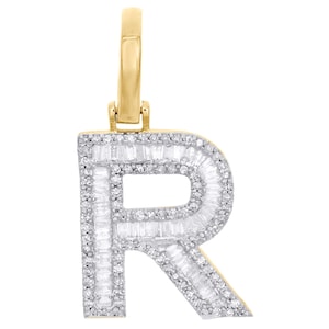 Colgante con letra inicial, baguette, moissanita y diamante. Colgante con letra R en oro de 14 quilates. Joyería personalizada. Regalos para hombres y mujeres.