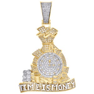 Moissanite, diamante, il tempo è denaro, ciondolo con orologio ghiacciato, ciondolo con borsa porta soldi per uomo, gioielli hip hop, collana vistosa in oro giallo 10 carati.