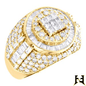 Premium Lab Grown Diamond Engagement Men Rings 10K Yellow Gold Ring 3.40 CT Baguette & Princess Diamond Anniversary Men Ring for Men Jewelry