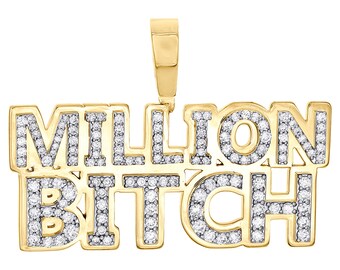 Million Bitch Moissanite Pendant Hip hop Rapper Pendant 14K Solid Gold Iced-Out Pendant Hip-hop Customized Jewelry Diamond Statement Pendant