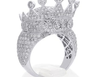 Customized King Crown Huge Hip Hop Ring 7.11 CT Round Diamond Statement Pinky Ring Moissanite Custom Ring Iced Out Bling Men&#39;s Rapper Ring