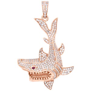 Shark Pendant with Moissanite Diamonds 10KT Gold Iced Out Hip Hop Bling Necklace Streetwear Animal Jewelry Halloween Gift For Boyfriend
