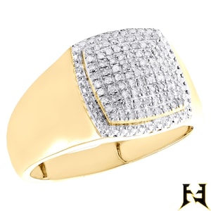Moissanite Engagement Ring 18K Yellow Gold Moissanite Diamond Dome Square Hip Hop Bust Down Statement Ring Wedding Gift for Men Jewelry