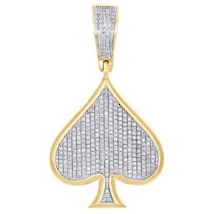 Collar con colgante de as de picas, moissanita y diamante, oro macizo de 18 quilates, joyería para naipes, collar con colgante de as de póker, regalo para hombre.