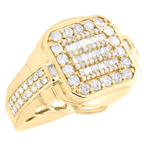 1.5 CT Round Baguette Moissanite Diamond Statement Octagon Birthday Gift for Him 10K Solid Gold Ring Mens Pinky Ring Engagement Ring for Him
