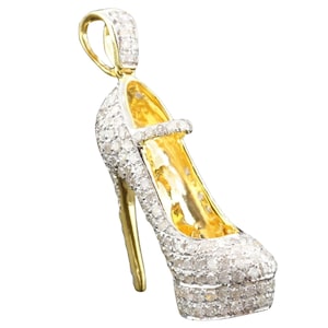 3D Ladies High Heel Shoe Pendant 1.55 CT Moissanite Diamond Iced Out 10K Yellow Gold Hip Hop Charm Personalized Pendant Gift for Girlfriend