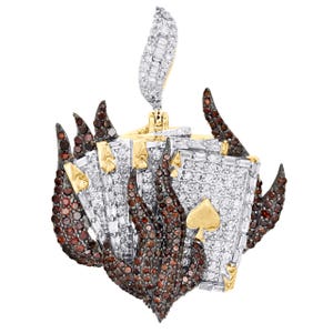 Flaming Poker Card Anhänger 3.33 CT Moissanite Diamant Royal Flush Spade Halskette 10K Rosegold Iced Out Feuer Bling Hip Hop Schmuck Geschenk