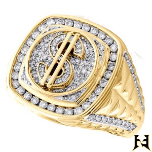 Anillo de moissanita con signo de dólar, estilo hip hop, para el meñique, con moissanita helada de 1 quilates, para hombre, con inicial de campeón, para él, para rapero.