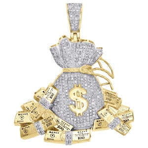 Collana con ciondolo a forma di 100 dollari, ciondolo con moissanite da 1 carato, diamante, argento sterling 925, ghiacciato, regalo di anniversario, ciondolo a forma di borsa porta soldi da uomo