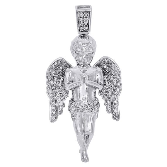 Angel Wings Pendant Necklace MOISSANITE Diamond Praying Angel