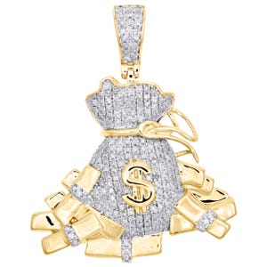 Ciondolo a forma di borsa porta soldi da uomo in oro giallo 10 carati con diamanti moissanite VVS1 da 1 carato, collana Hip Hop ghiacciata, regalo di Natale, ciondolo da 100 dollari.