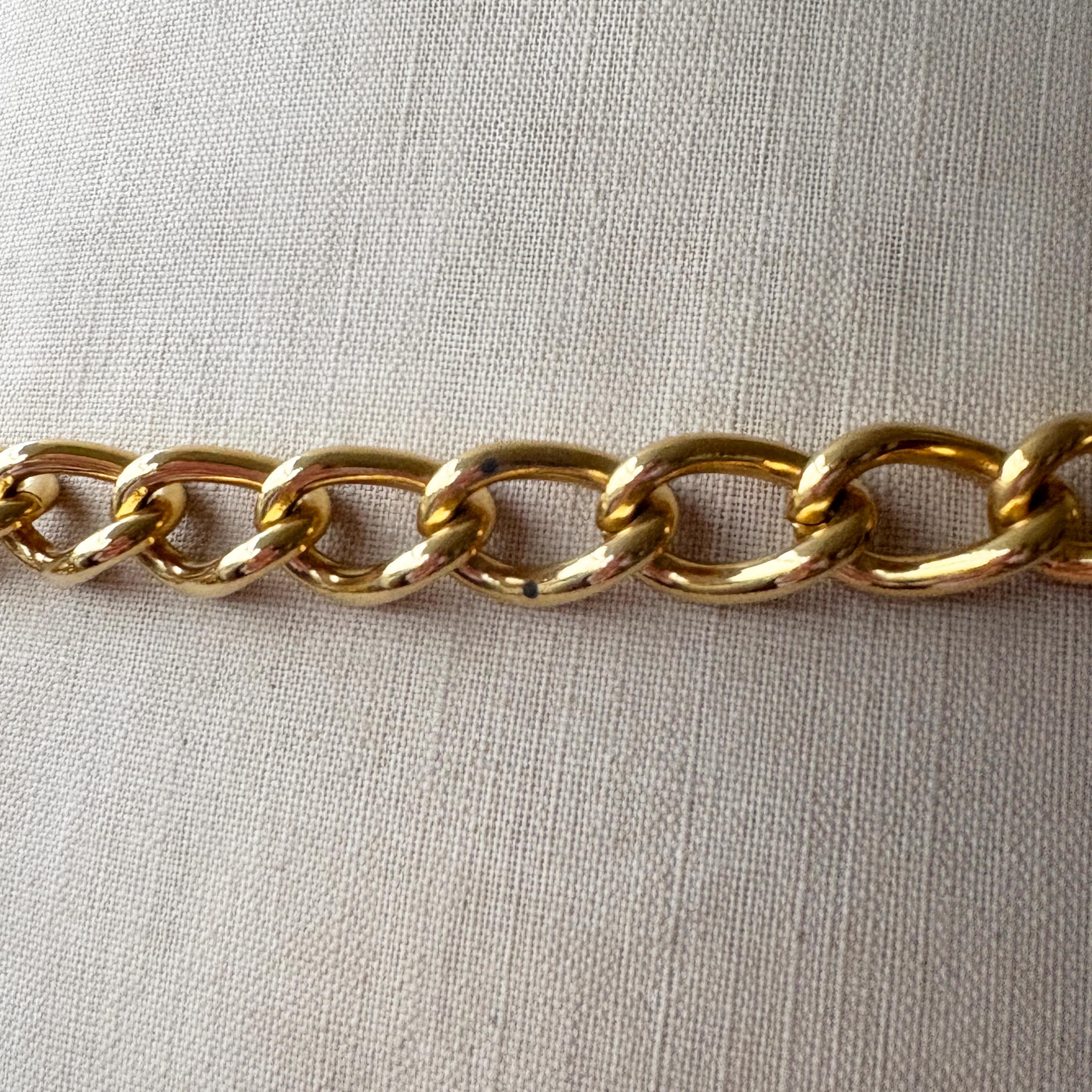 ESCADA Women’s Matt Gold Tone Rectangle Chain Link Vintage Adjustable Belt ESCADA Belt XS Black Studded Medallion Roman Stud Gold Chain  main image 3