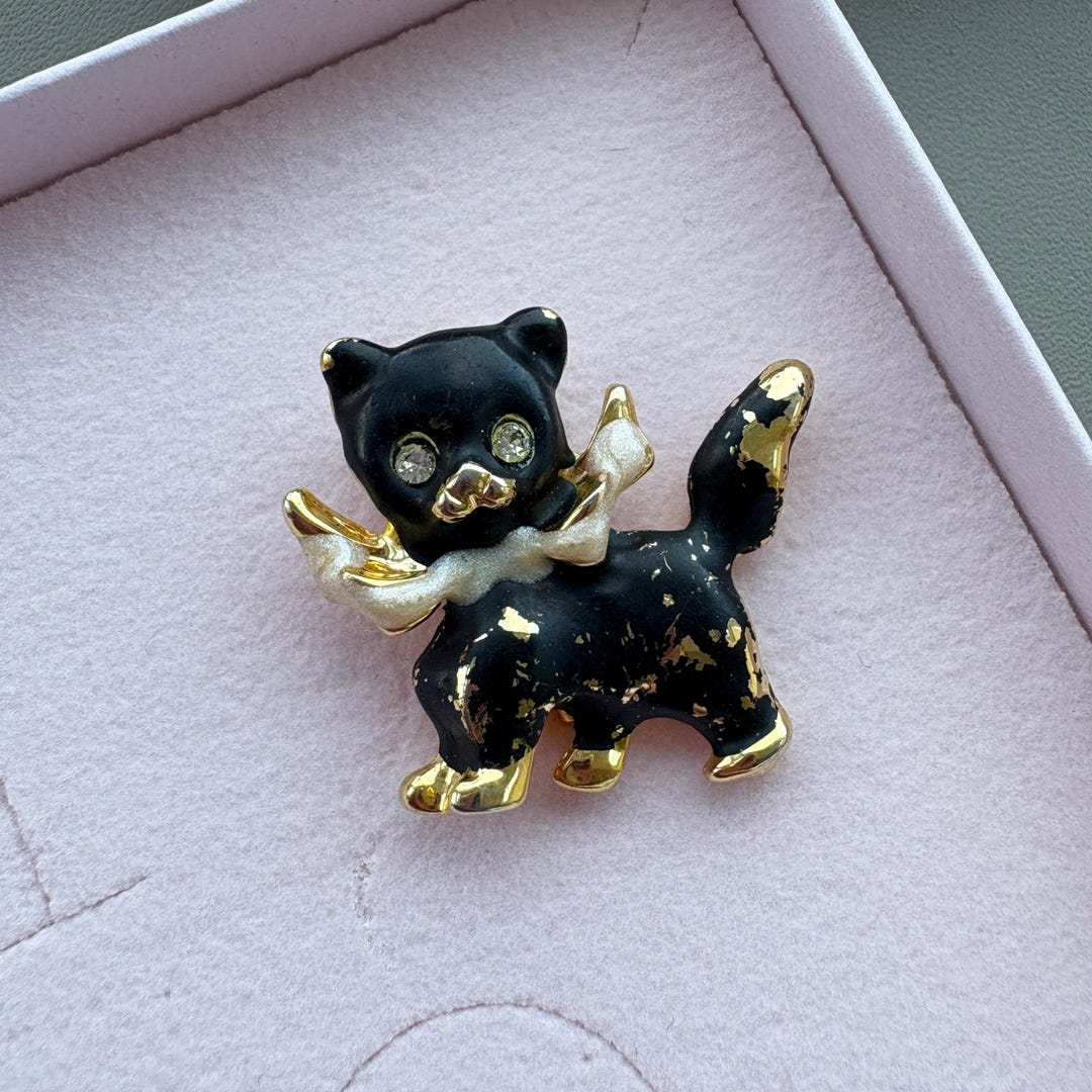 Super Cute Vintage Enamel Black Cat Pin Brooch | Gold Plated Cat Brooch ...