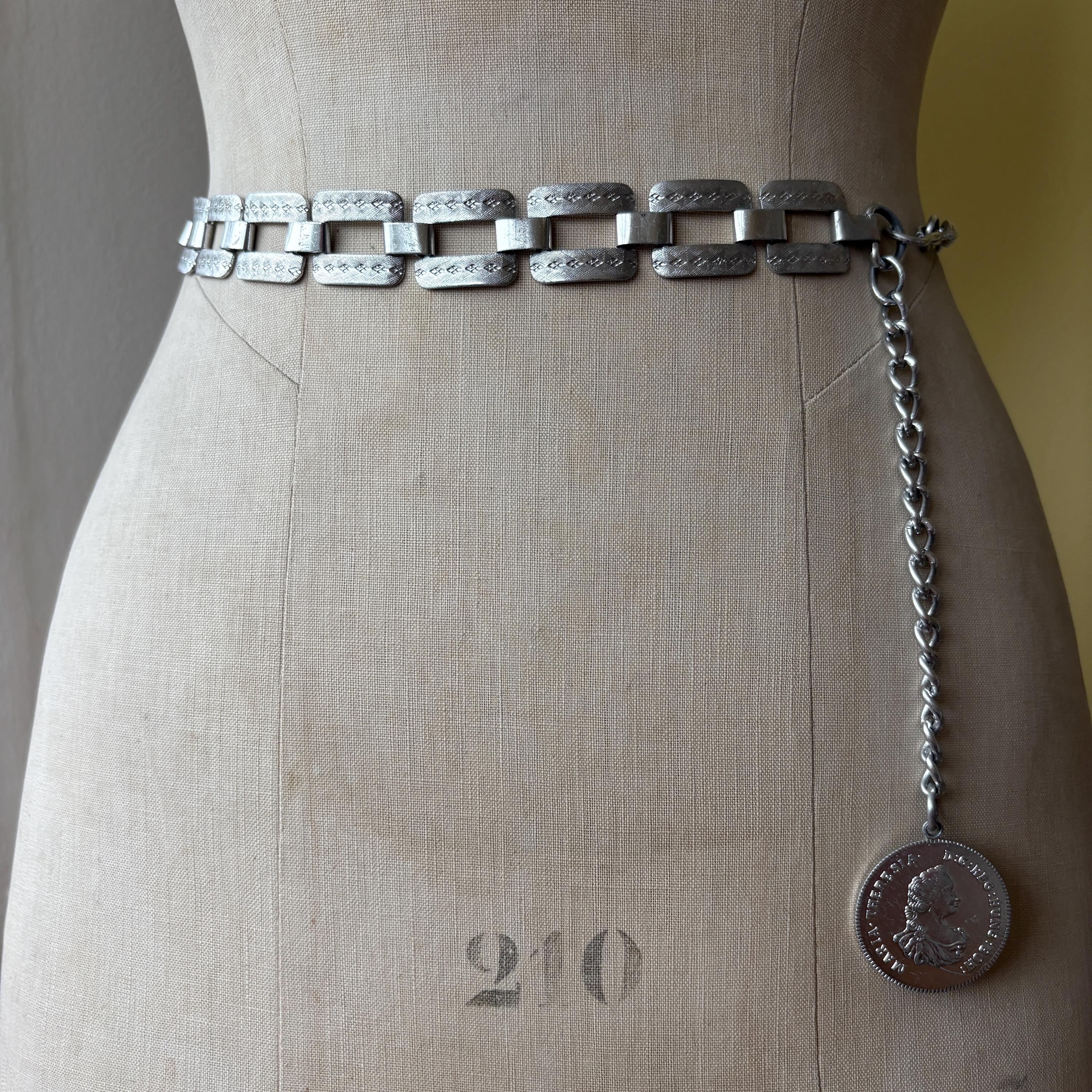 Gold Tone White Leather Faux Coin Dangle Statement Belt Waist Chain Belly Chain Chain Belt Coin Gold - Etsy main image 2