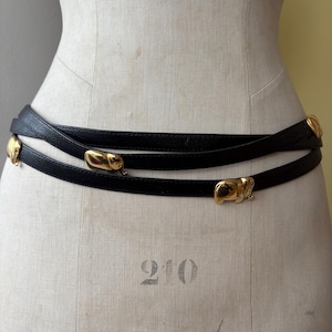Liz Claiborne Black Leather Belt with Gold Elephant Chain Accents Black Genuine Elephant Hide Belt- Gold Plated Snake Buckle main image 4