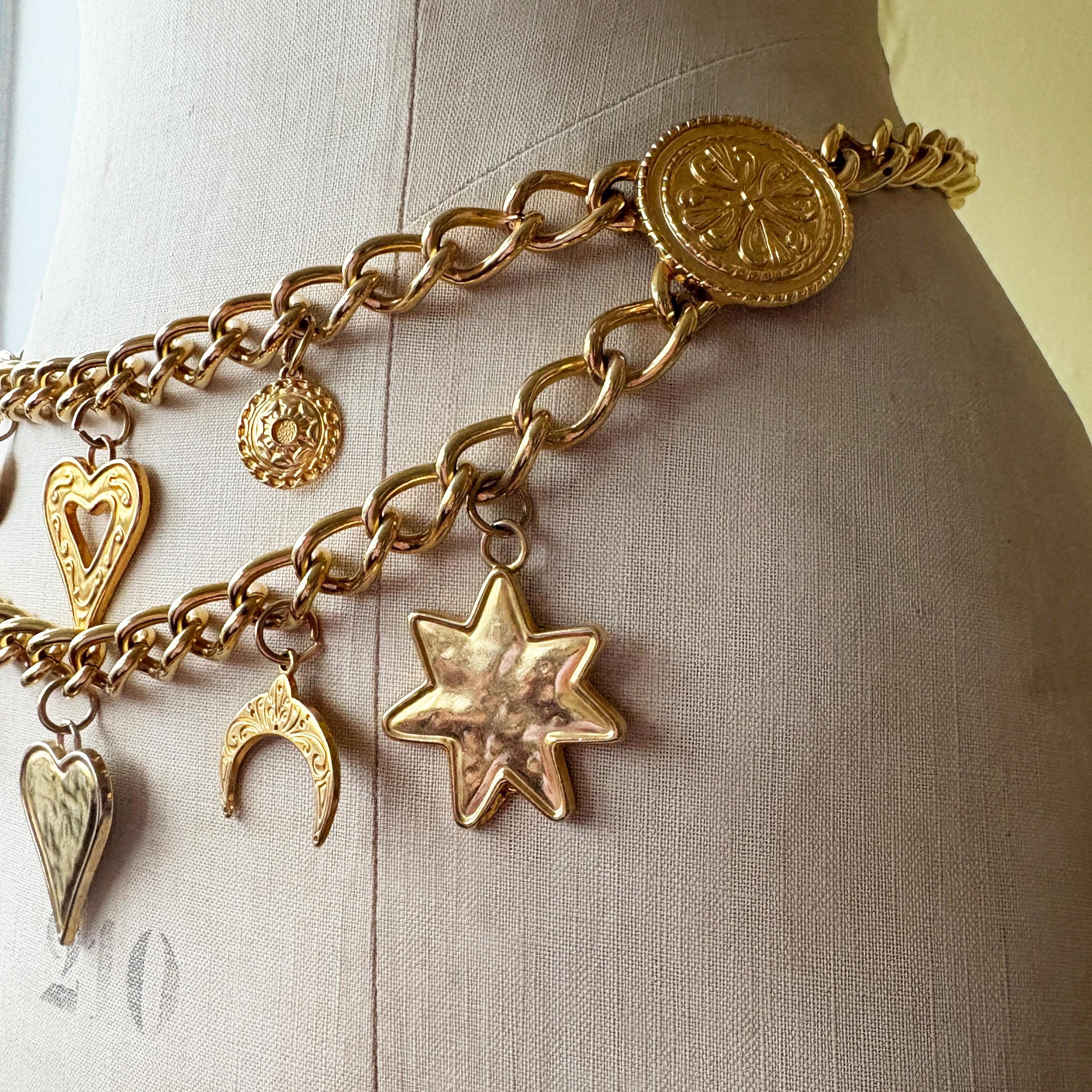 Rare Signed ESCADA Designer Gold Chain Charm Belt | ESCADA 