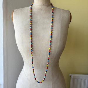 Art Deco Czech Glass Harlequin Bead Flapper Length Necklace | colourful 1930 long colourful beaded necklace vintage statement jewellery