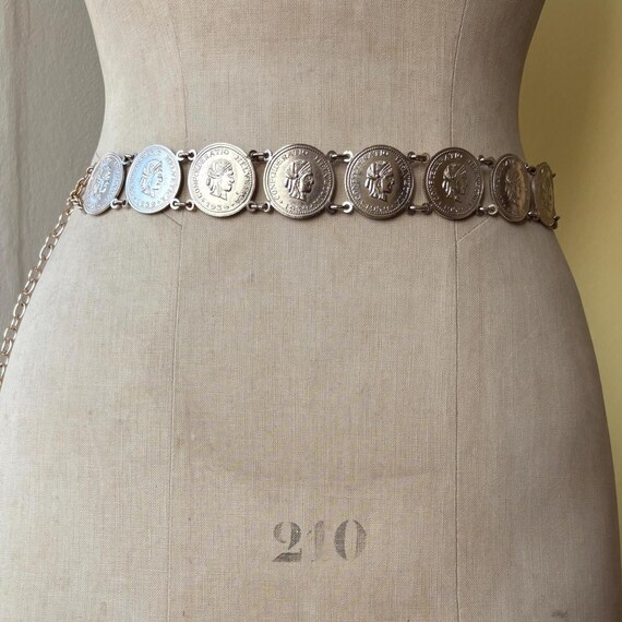 Vintage 1960s 1970s Gold Coin Chain Belt | Adjustable  display picture 1