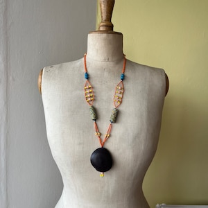 Beautiful, Colourful Hand Beaded Tribal Style Necklace | Repaired orange pink African necklace ethnic beaded jewellery handmade necklace