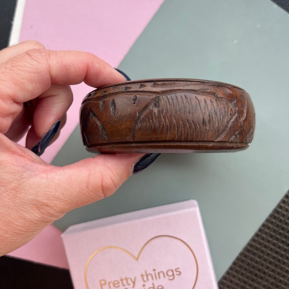 Vintage Chunky Hand Carved Wood Bangle | carved a… - image 2