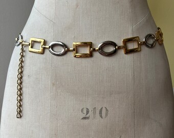ceinture chaîne géométrique vintage en or et argent | Ceinture à maillons épais rétro années 90, bijoux de corps Ceinture chaîne en or rétro années 90, chaîne à la taille