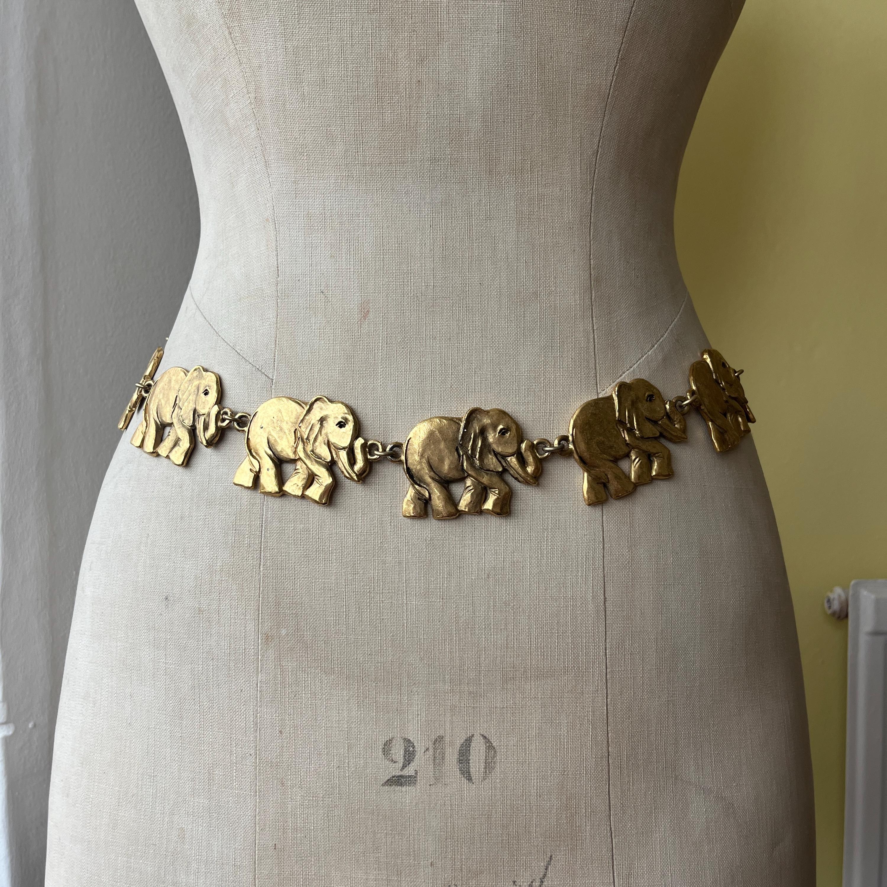 Rare Vintage French Jacky De G 1980s Chunky Gold Elephant 