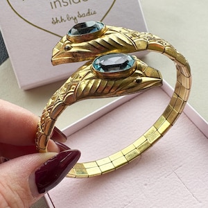 Antique Art Deco Double Andreas Daub Snake Bangle Blue Paste Rolled Gold | Signed  Andreas Daub snake bracelet, flexible gold snake cuff