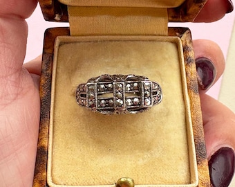 Art Deco 1930s Art Deco Sterling Silver Marcasite Ring | chunky antique silver 925 marcasite ring, antique Art Deco silver marcasite ring