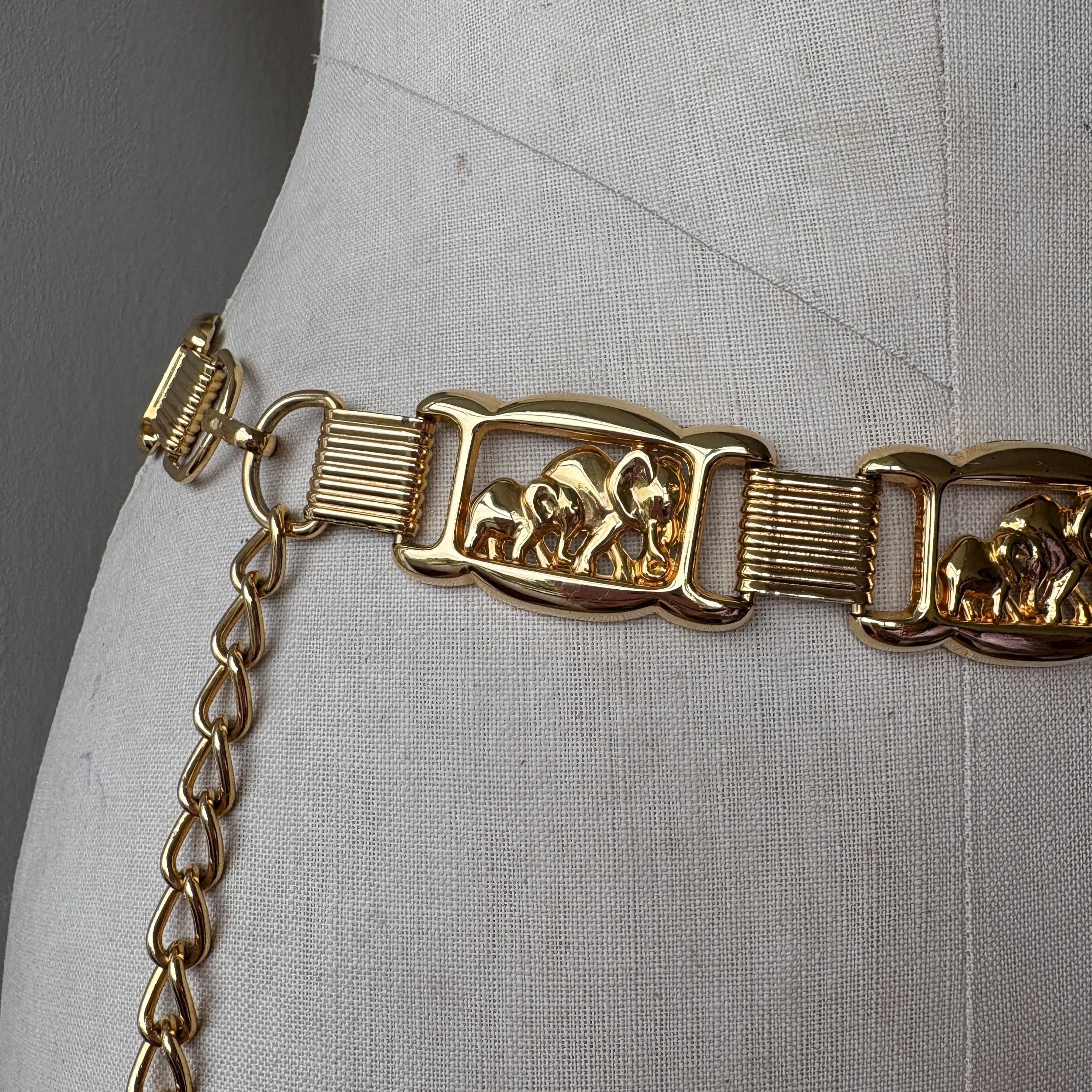 Vintage Signed Escada 1970s 1980s Elephant Gold Chain Belt  display picture 2