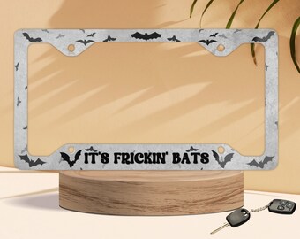 It's Frickin' Bats License Metal License Plate and Frame | Goth License Plate Frame | Halloween Car Tag Frame Gift Spooky Season Never Ends