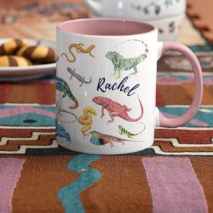 Cottagecore Lizard Accent Coffee Mug, Reptile Amphibian Mug Herping Gift, Bearded Dragon, Leopard Gecko, Salamander, Snake,Personalized Bday