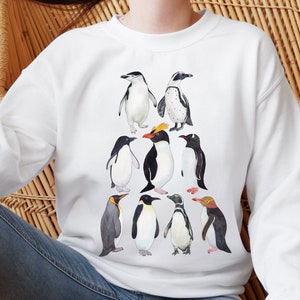 Cottagecore Penguin Crewneck Sweatshirt, Head of the Penguins Pyramid, Aesthetic Penguin Sweater, Penguin Loving Gift, Winter Penguins