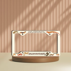 License Plate Frame, Easily Distracted By Salamanders, Funny Amphibian Lover Car Accessories, Animal Truck Driver Gifts, Tiger Salamander