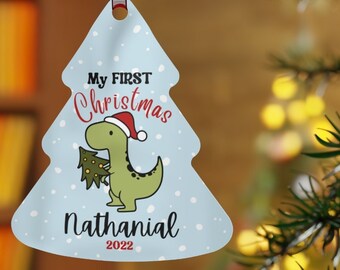 Baby's First Christmas Dinosaur Ornament 2024 Personalized Keepsake Gift, Custom name and year Holiday Gift, Baby's First Xmas Prehistoric