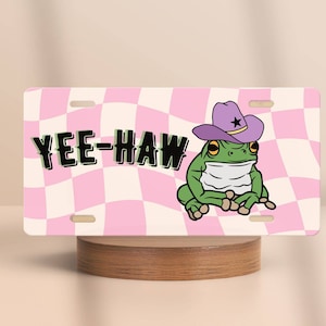 Cowboy Frog Front License Plate - Country Frog Truck Tag - Cute Purple Hat Stoic Frog - Funky Western Frog Gift, Country Toads Take Me Home