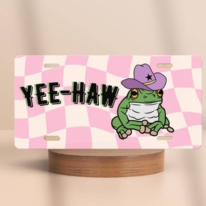 Cowboy Frog Front License Plate - Country Frog Truck Tag - Cute Purple Hat Stoic Frog - Funky Western Frog Gift, Country Toads Take Me Home