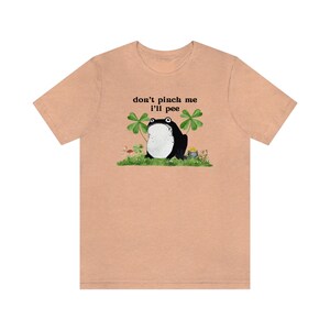 Cottagecore Frog Tee & Sweatshirt, Don't Pinch Me I'll Pee, Humorous Frog T-Shirt St Patrick's Day Aesthetic, Luck of the Irish Frog Gold Heather Peach