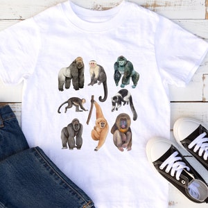 Toddler Cottagecore Gorillas Monkeys Short Sleeve Tee Shirt - African Animals Clothing Aesthetic - Fall Wildlife Nature Shirt