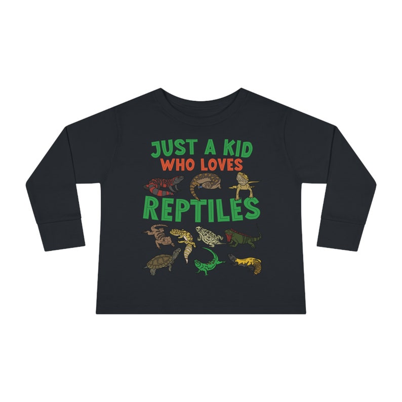 Toddler Reptile Shirts, Long Sleeve Lizard Shirts Just A Kid Who Loves Reptiles Shirts - Kids Youth Sizing - Reptile Lover Child T-Shirts Black
