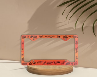 Cute Critters License Plate Frame, Red Orange Sunset Vibes, Be Kind To All Kinds, Animals Car Accessories, Support Nature, Earth Day Gift