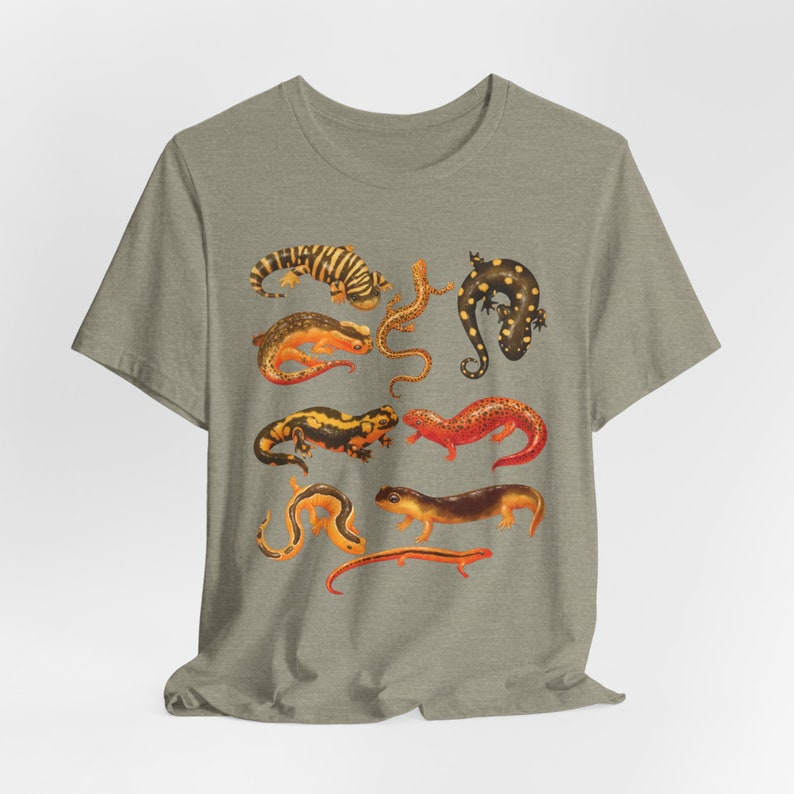 All Salamanders T-Shirt, Cottagecore Clothing, Watercolor Cute Salamander, Cozy Amphibian Shirt, Exotic Animal Lover Gift, Tiger Salamander Heather Stone