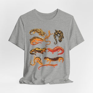 All Salamanders T-Shirt, Cottagecore Clothing, Watercolor Cute Salamander, Cozy Amphibian Shirt, Exotic Animal Lover Gift, Tiger Salamander Athletic Heather