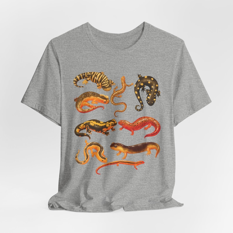 All Salamanders T-Shirt, Cottagecore Clothing, Watercolor Cute Salamander, Cozy Amphibian Shirt, Exotic Animal Lover Gift, Tiger Salamander Athletic Heather